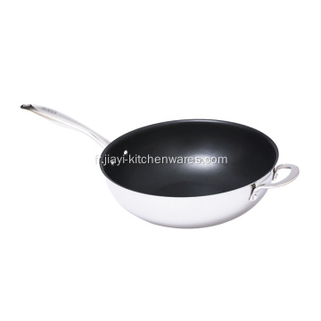 Wok en acier inoxydable à long manche antiadhésif Personality